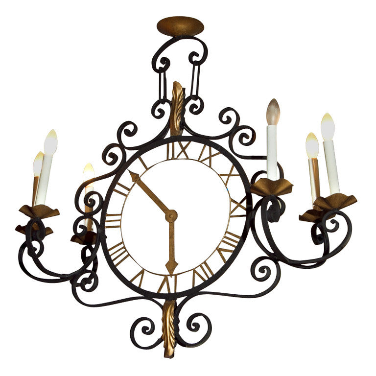 Iron Clock Face Chandelier With Six Lights