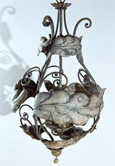 Swedish Mid-Century Iron Leaf Chandelier