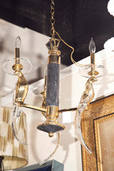 Three  Light  Lucite, Stone, Brass And Glass Chandelier