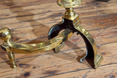 Pair of English 19th Century Brass Large Andirons
