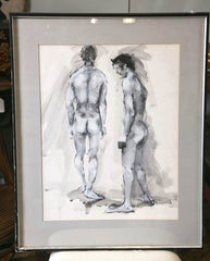 Gouache Painting of Two Male Nudes
