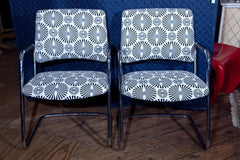 Pair Chrome And Upholstered Chairs By Steelcase