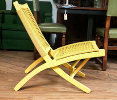 Pale Yellow Rope Folding Chair in the Style of Hans Wegner