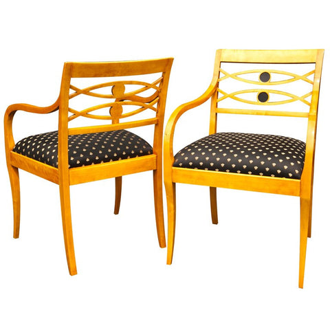 Pair of Swedish Birch Empire Arm Chairs